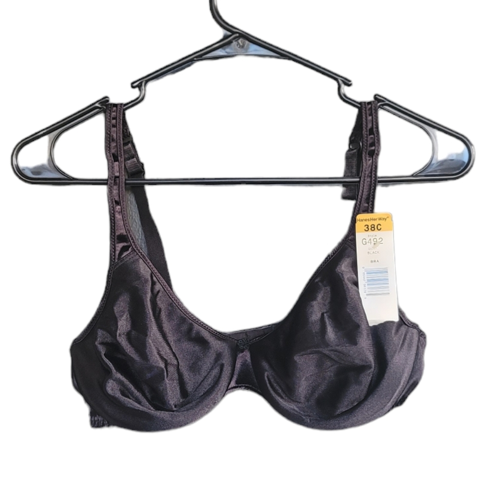 NWT! Hanes Her Way G492 Style Black Full Coverage Bra 38C